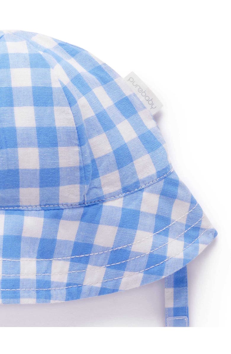 Purebaby Linen Blend Romper & Sunhat, Alternate, color, Ocean Gingham