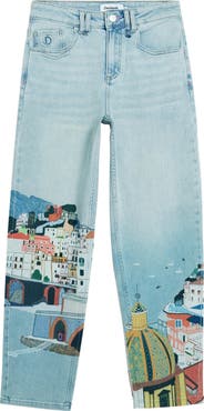 Desigual Graphic Print Ankle Taper Jeans
