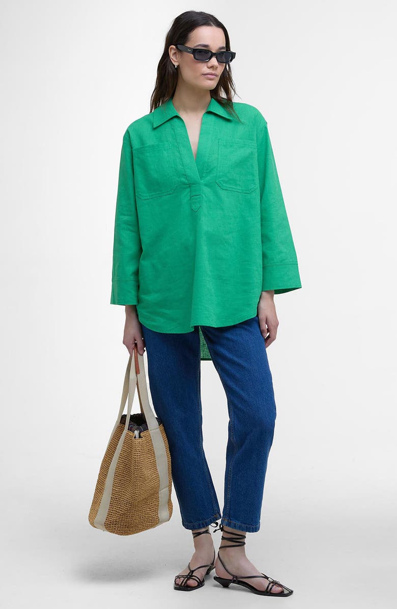 Barbour Cecile Cotton & Linen Shirt, Alternate, color, Kelly Green