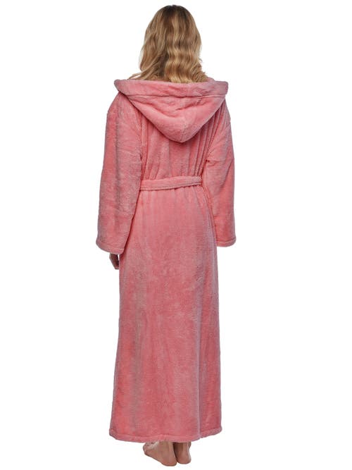 Arus Womens Long Fleece Robe With Hood In Pink