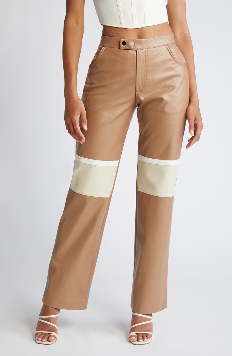 Mistress Rocks Biker Colorblock Straight Leg Faux Leather Pants, Main, color,
