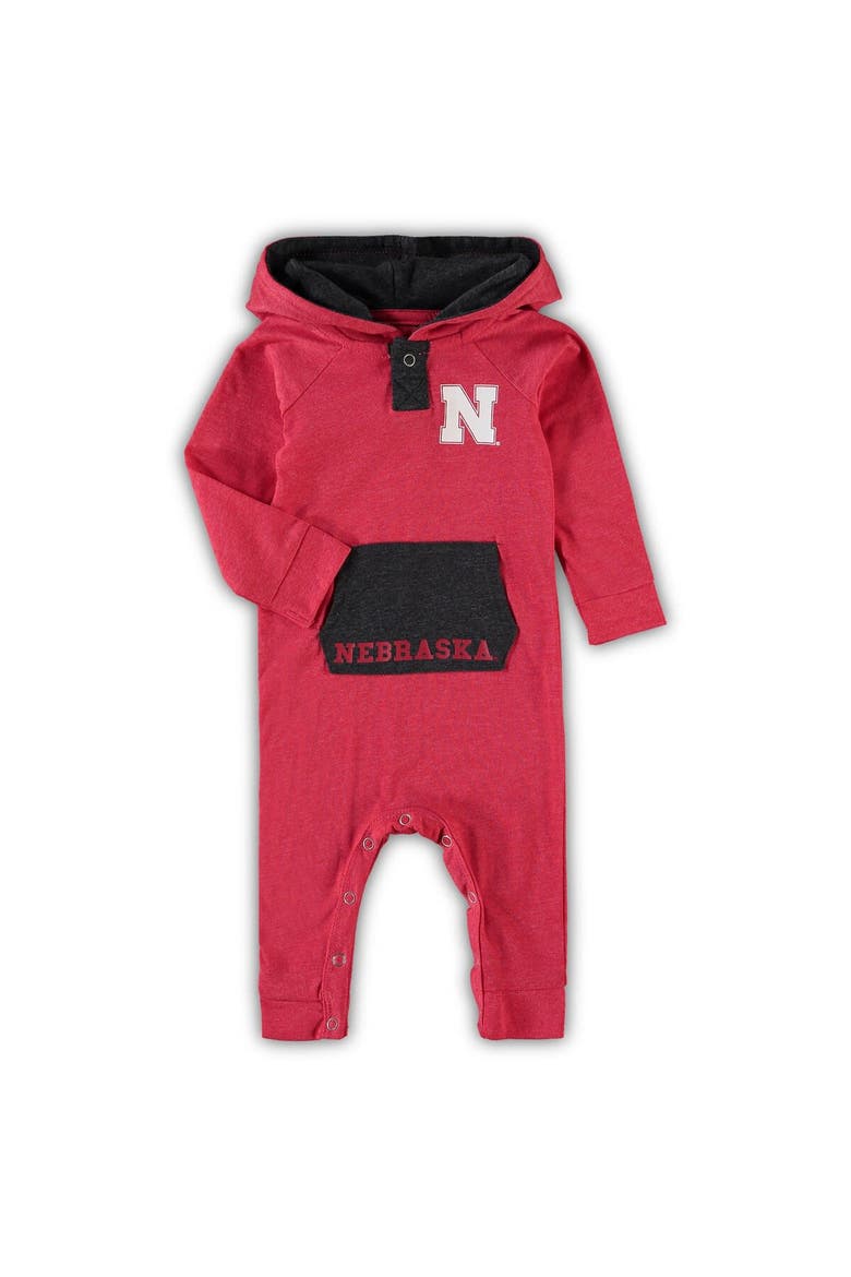 Newborn & Infant Colosseum Scarlet Nebraska Huskers Henry Pocketed Hoodie Romper, Alternate, color, Scarlet