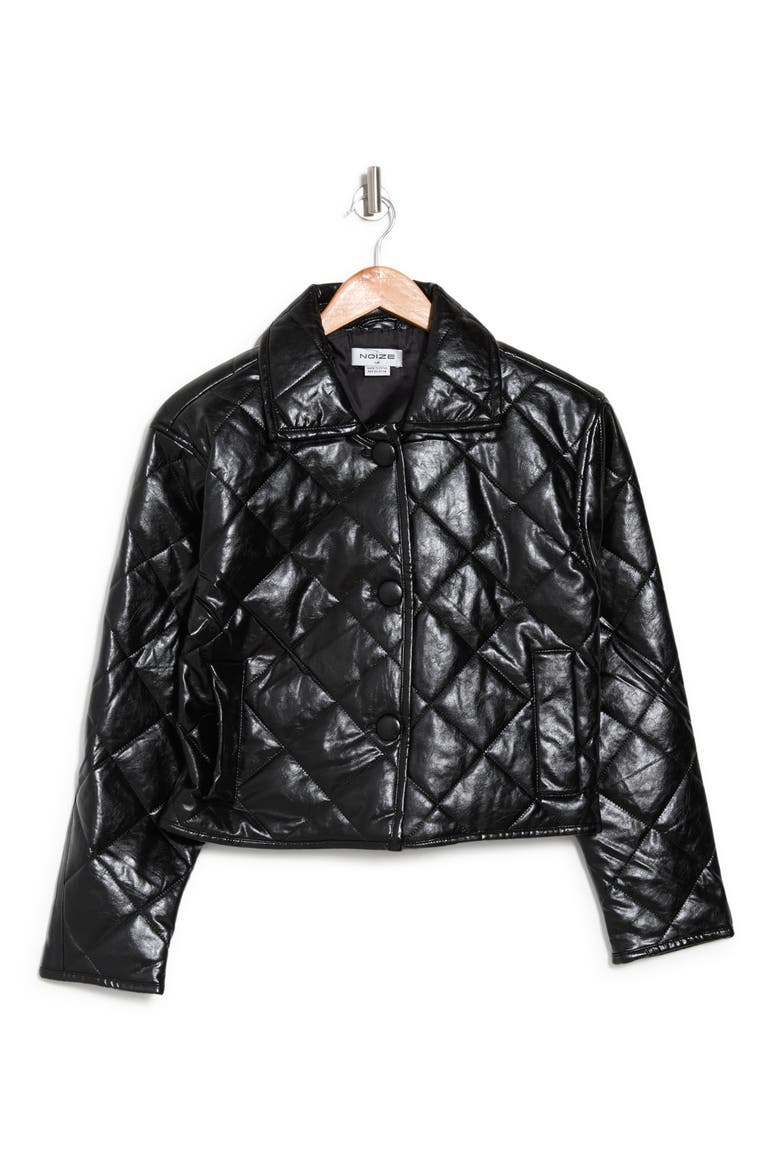 Cropped Quilted Faux Leather Jacket, Alternate, color, BLACK
