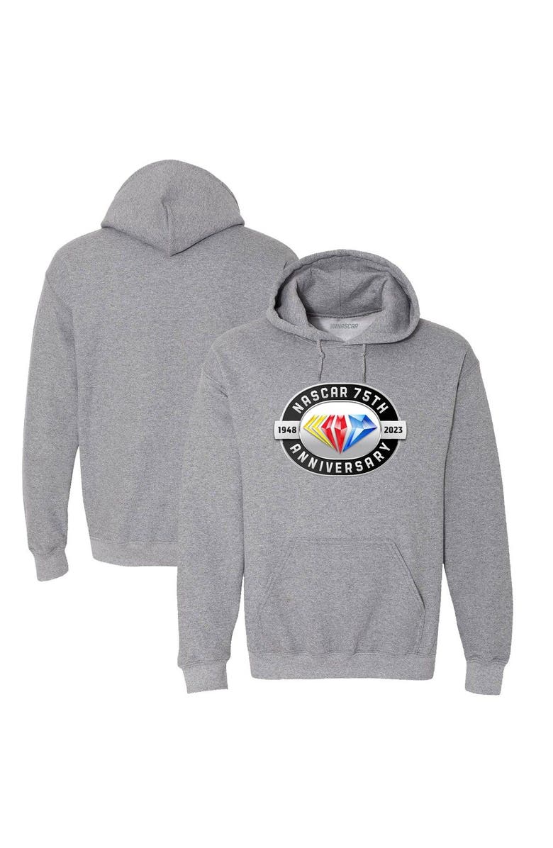 CHECKERED FLAG Men's Checkered Flag Heather Gray NASCAR 75th Anniversary Logo Pullover Hoodie, Alternate, color,