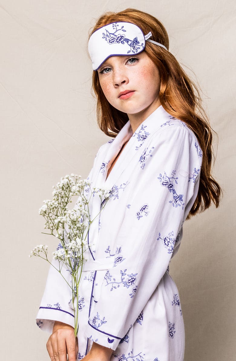 Petite Plume Kids' Indigo Floral Robe, Alternate, color, White