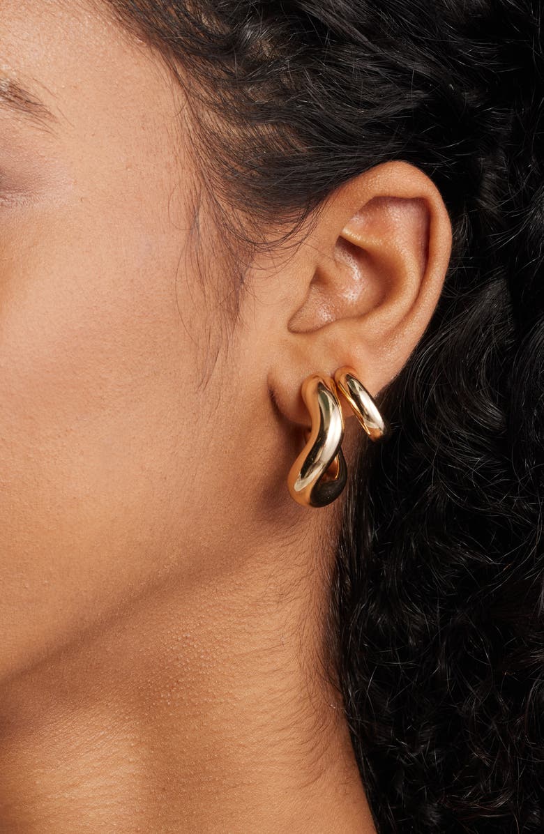 BP. Set of 3 Abstract Hoop Earrings, Alternate, color, Gold- Rhodium