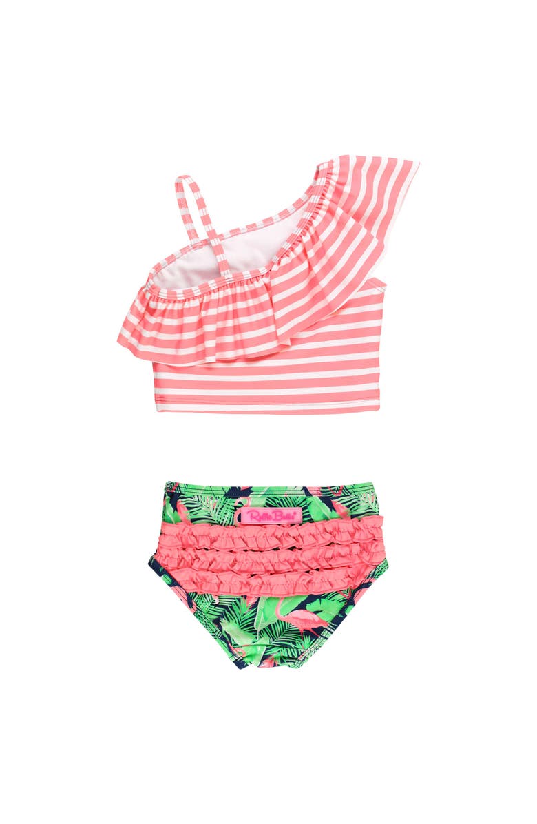 RuffleButts Baby Girls One Shoulder Ruffle Tankini, Alternate, color, Flamingo Frenzy