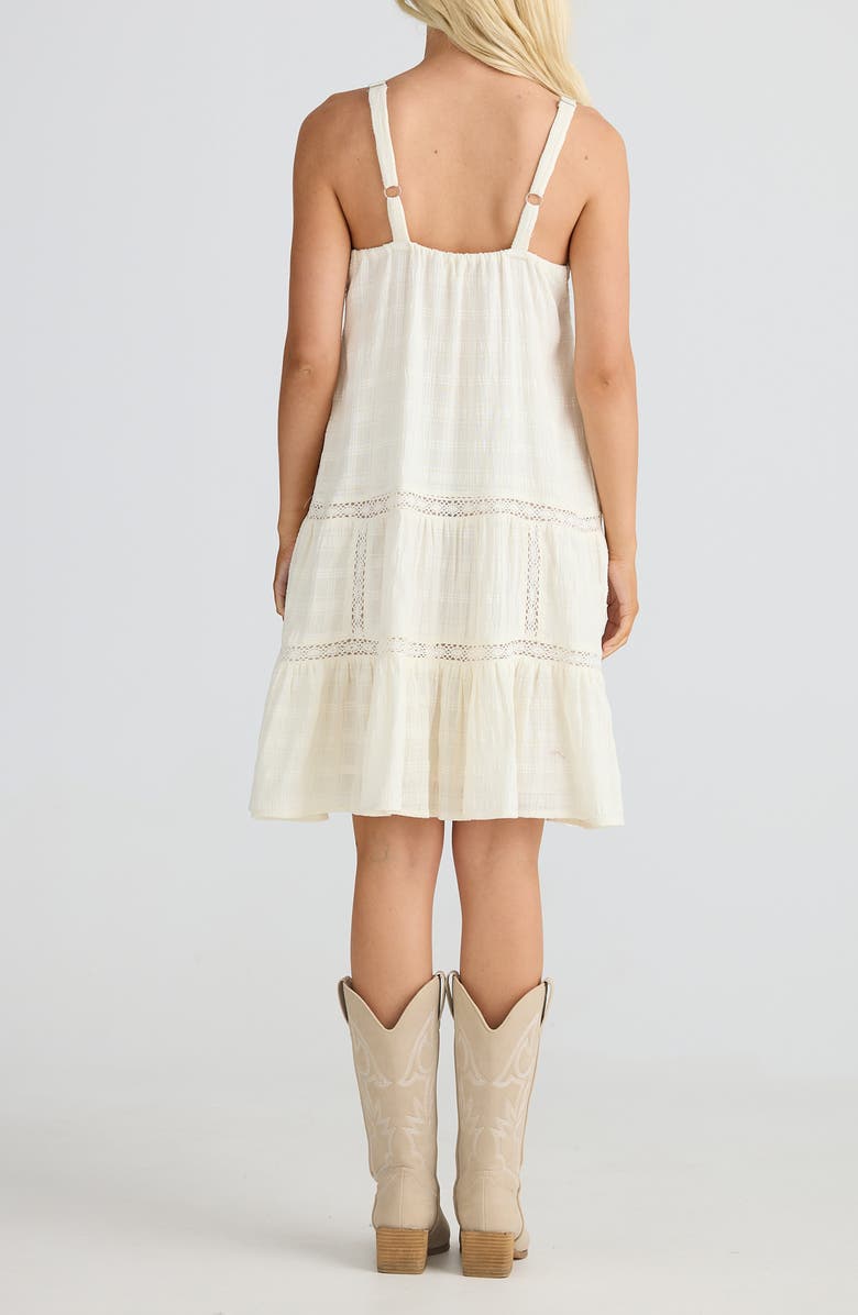 Talisman the Label Aurora Floral Embroidered Lace Trim Tiered Midi Dress, Alternate, color, Off White