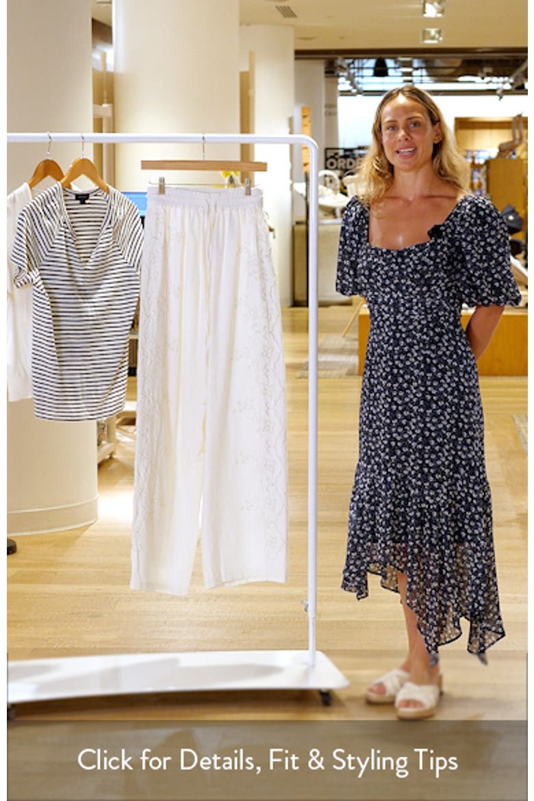 Eyelet Embroidered Wide Leg Cotton & Linen Drawstring Pants video