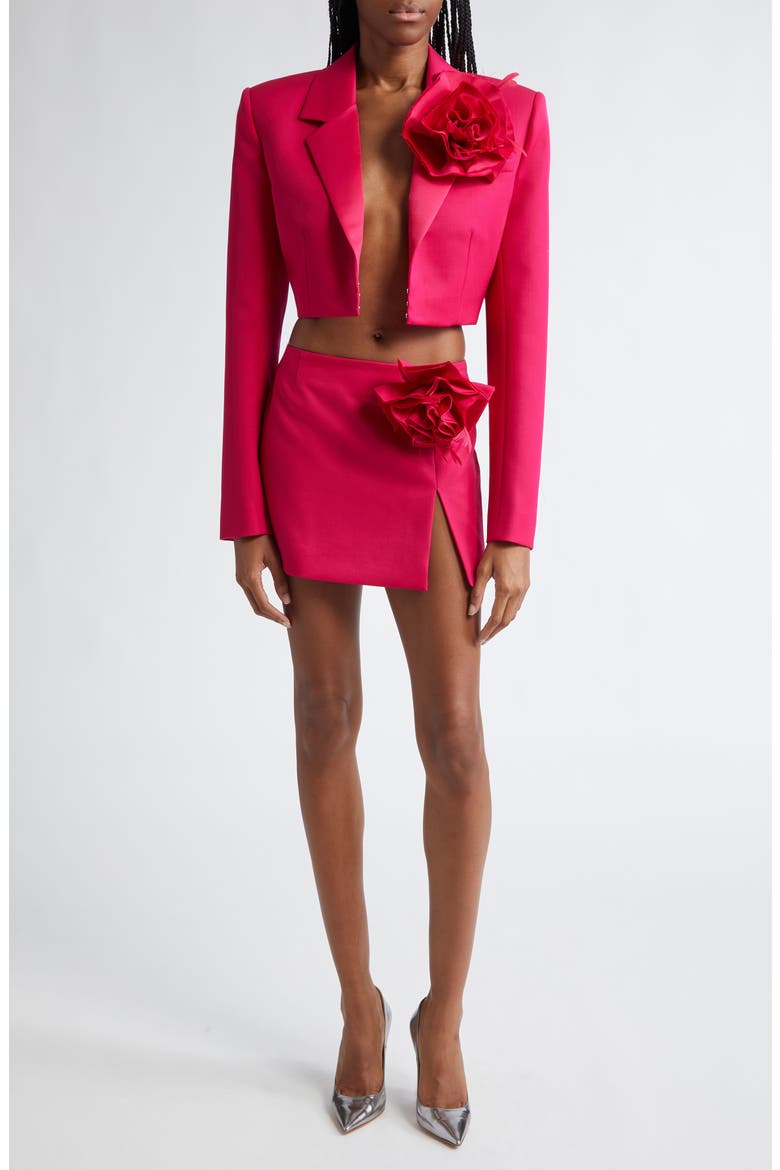 Floral Corsage Crop Wool Blazer, Alternate, color, RASPBERRY