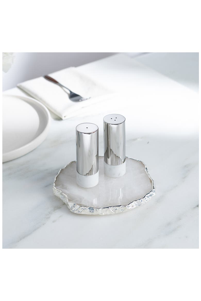 Coluna Dual Salt & Pepper Shaker Set, Alternate, color, WHITE AND SILVER