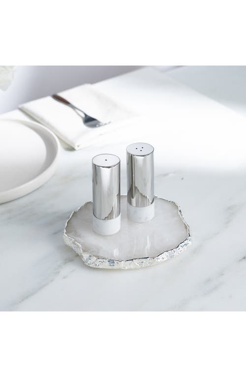 Anna New York Coluna Dual Salt & Pepper Shaker Set In White And Silver