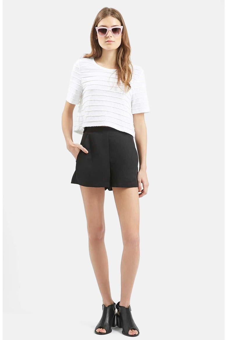 High Rise Button Tab Shorts, Alternate, color, BLACK