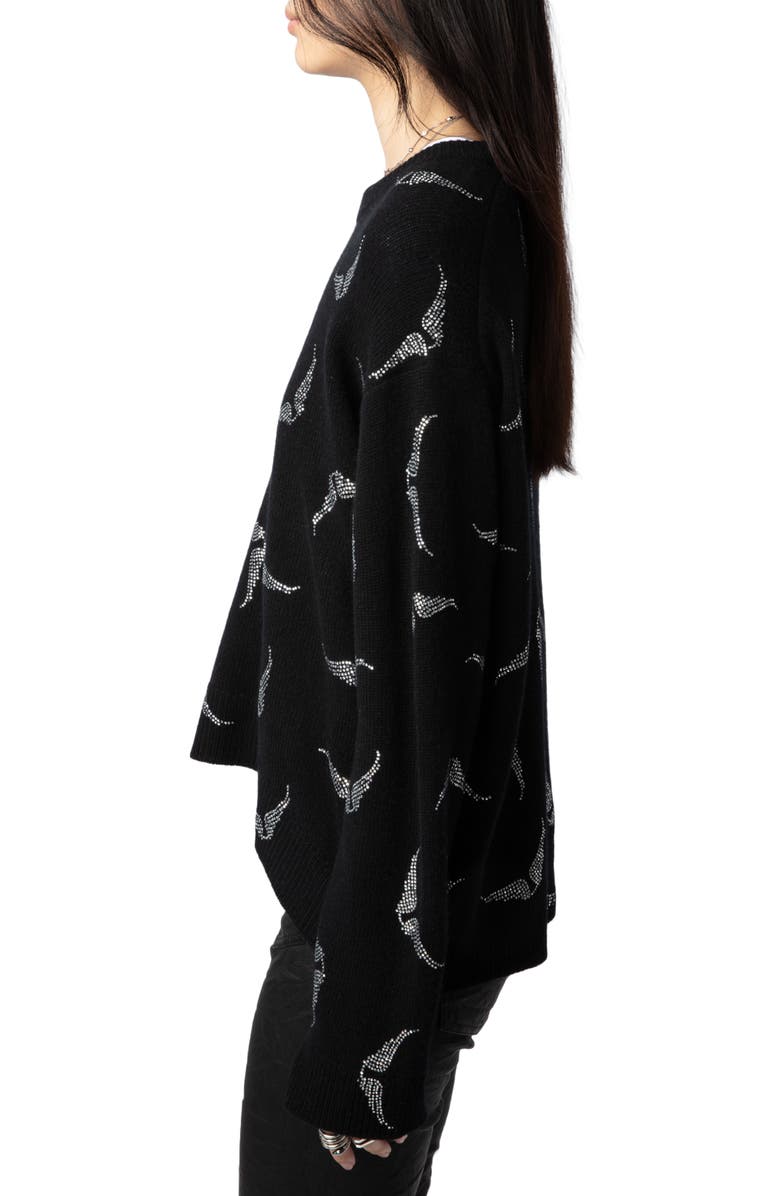Zadig & Voltaire Markus Strass Wings Cashmere Sweater, Alternate, color, 