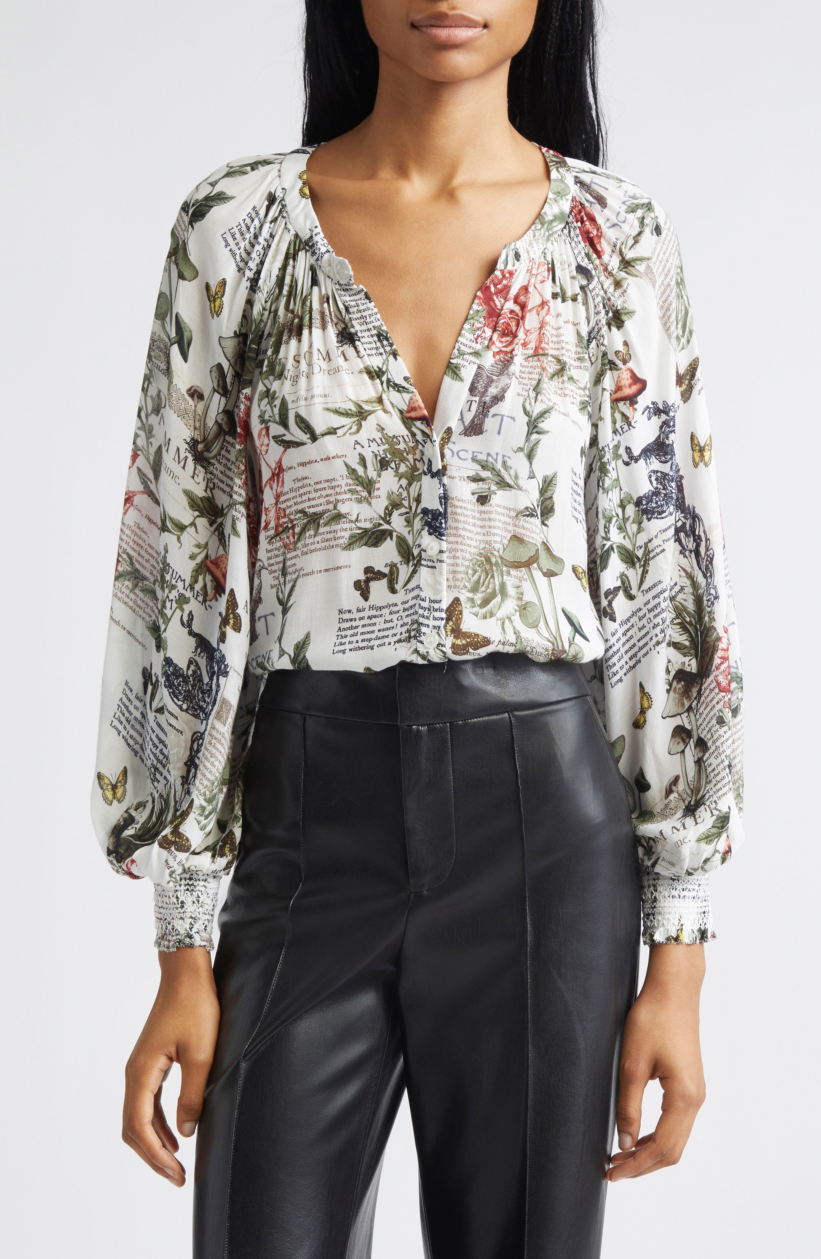 Alice + Olivia Thalia Mixed Print Button-Up Shirt