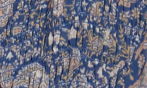 Lucky Brand Split Neck Smocked Long Sleeve Top In Blue