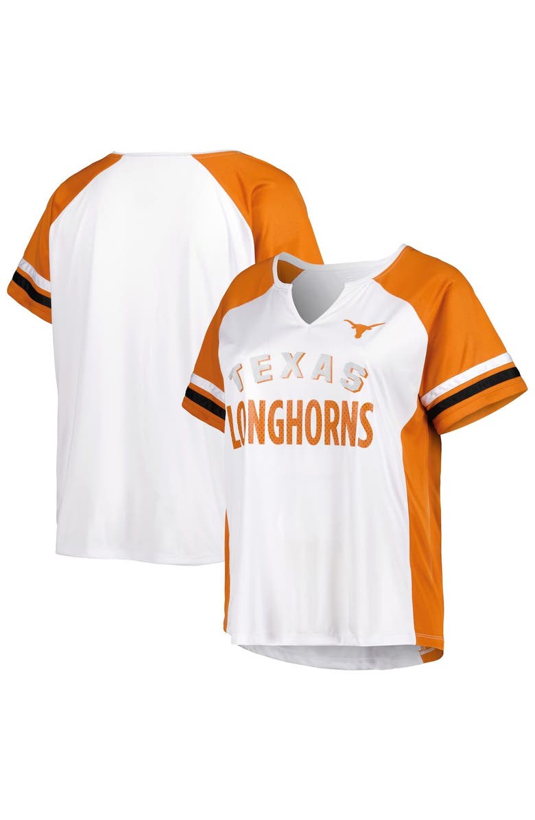 PROFILE Women's White Texas Longhorns Plus Size Stripe Raglan Notch Neck T-Shirt, Alternate, color, 