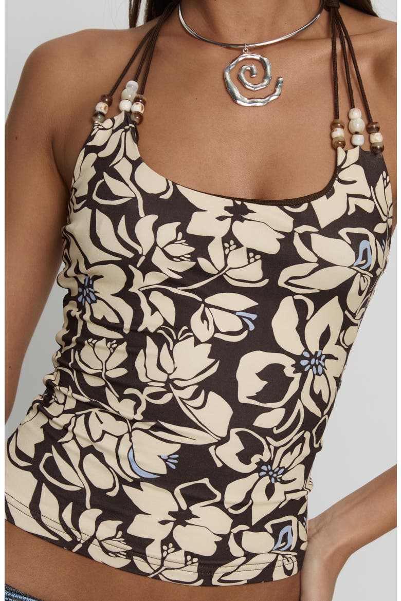 Roller Coaster Floral Beaded Halter Top, Alternate, color, BROWN FLORAL