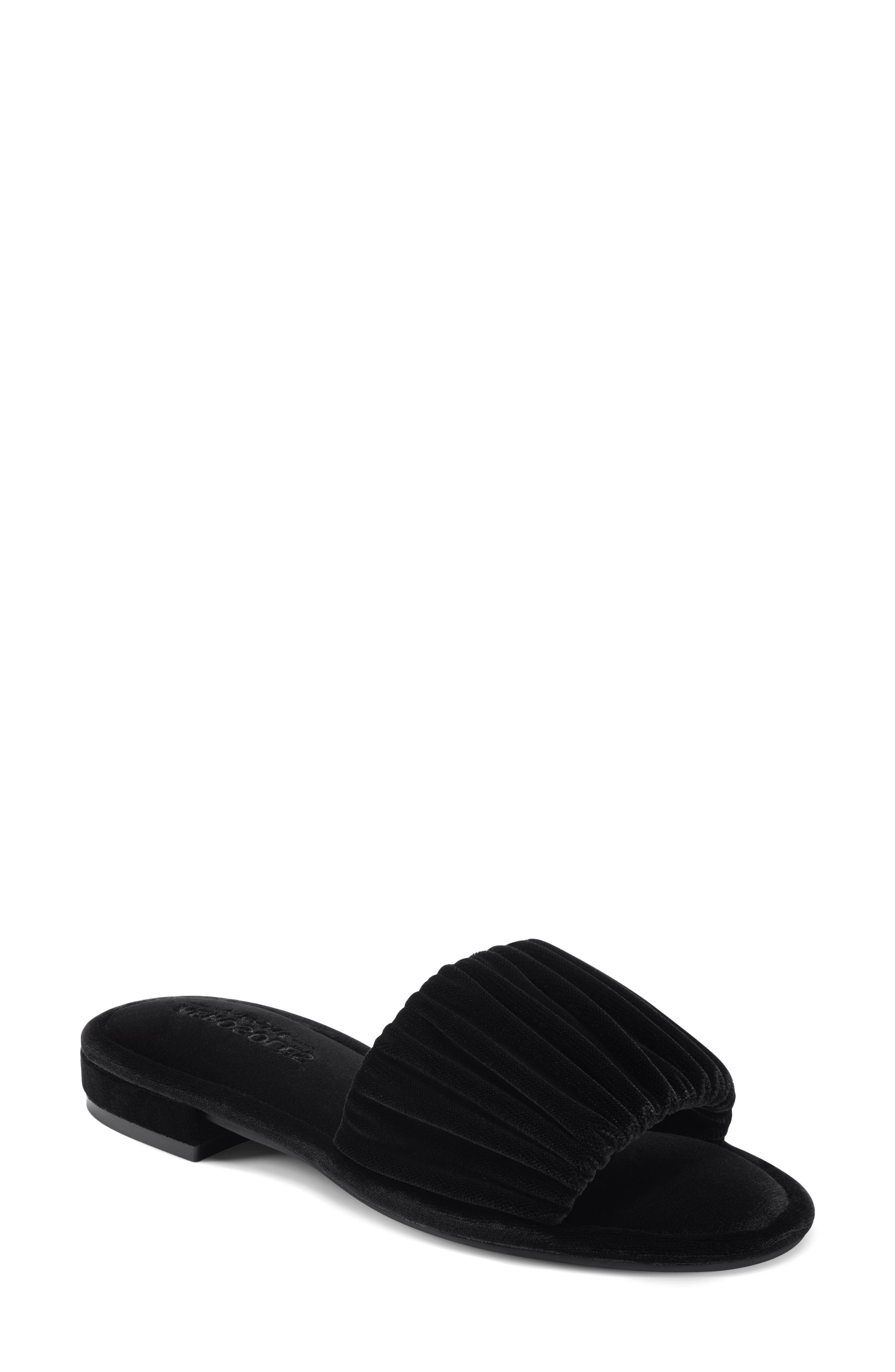 Jamaica Ruched Slide Sandal, Main, color, BLACK VELVET