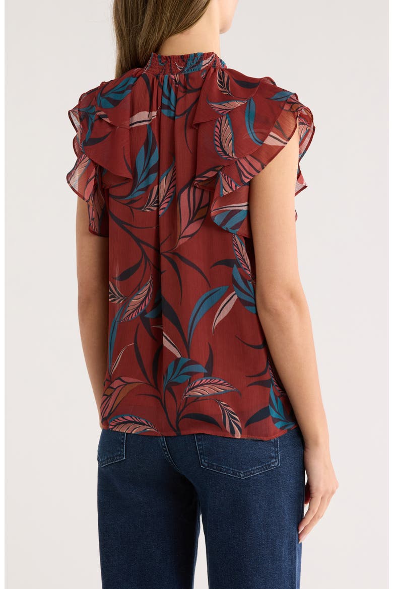 Mock Neck Ruffled Cap Sleeve Top, Alternate, color, CINNAMON