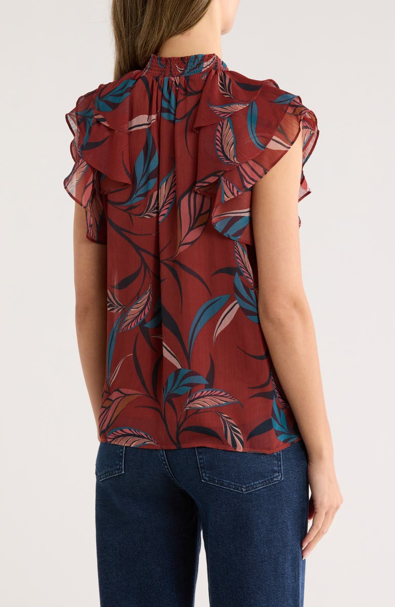 DR2 by Daniel Rainn Mock Neck Ruffled Cap Sleeve Top, Alternate, color, Cinnamon