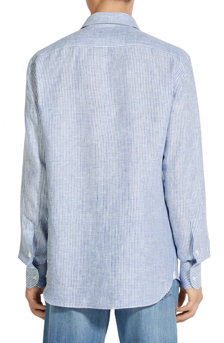 ZEGNA Stripe Oasi Linen Button-Up Shirt, Alternate, color, Dark Blue