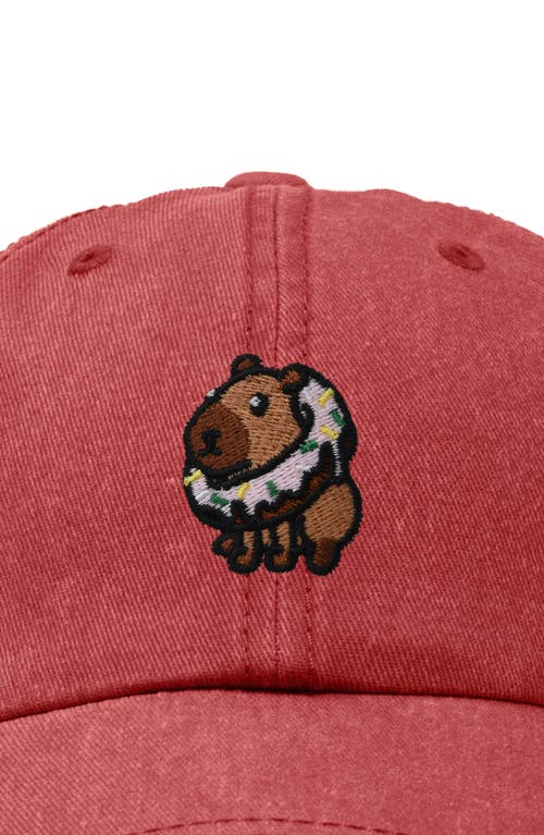 Dalix Capybara Donut Embroidered Cap In Washed Red