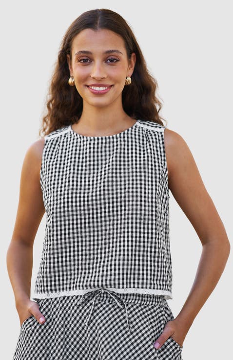 Gingham Lace-Trim Sleeveless Top