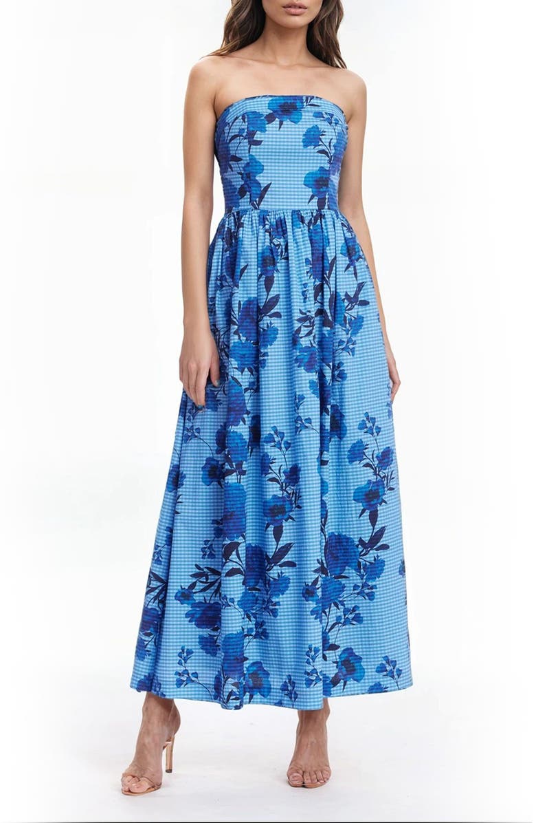 Jewel Badgley Mischka Strapless Maxi Dress, Main, color, Blue Multi