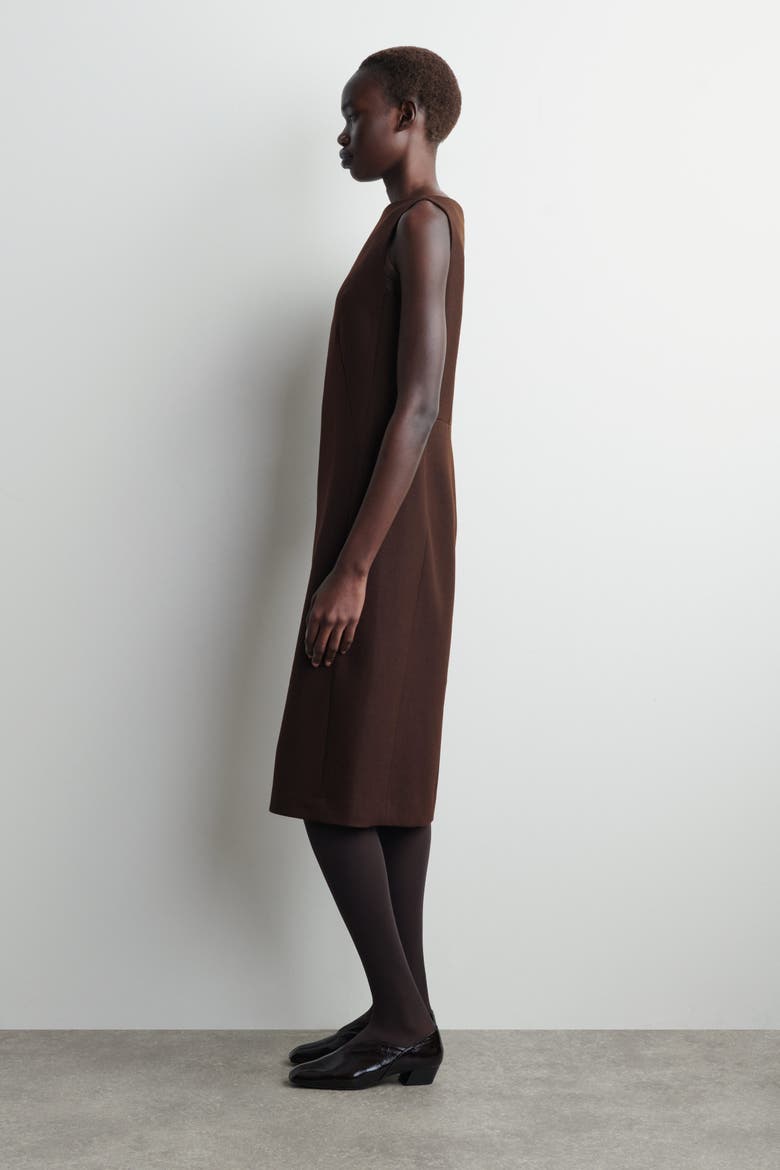 Tailored Wool Midi Dress, Alternate, color, BROWN