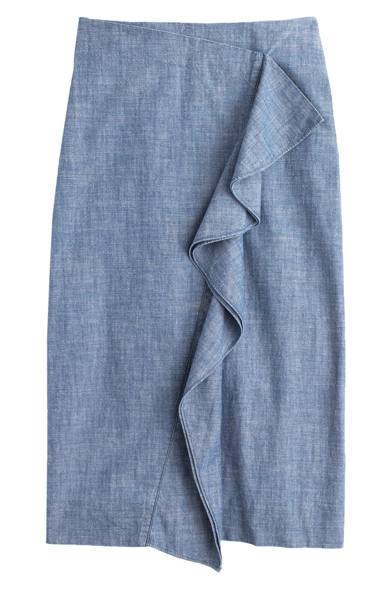 J.CREW FACTORY J.Crew Chambray Ruffle Skirt, Alternate, color,
