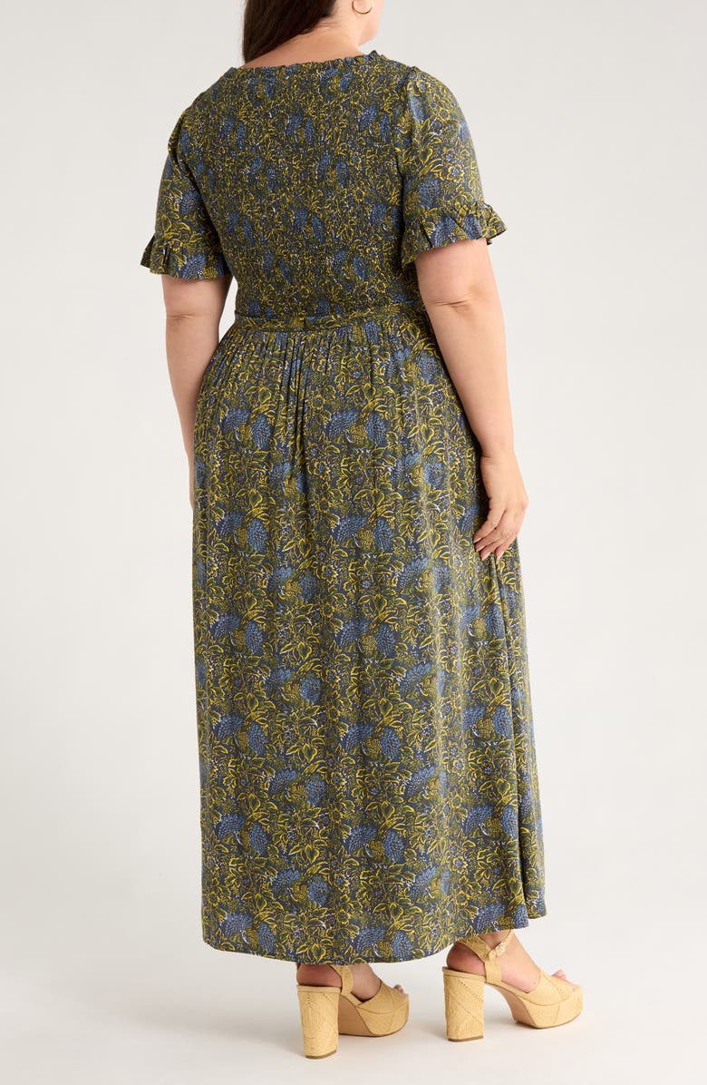 Chelsea28 Smocked Ruffle Maxi Dress, Alternate, color, Navy- Yellow Jasmine Boho