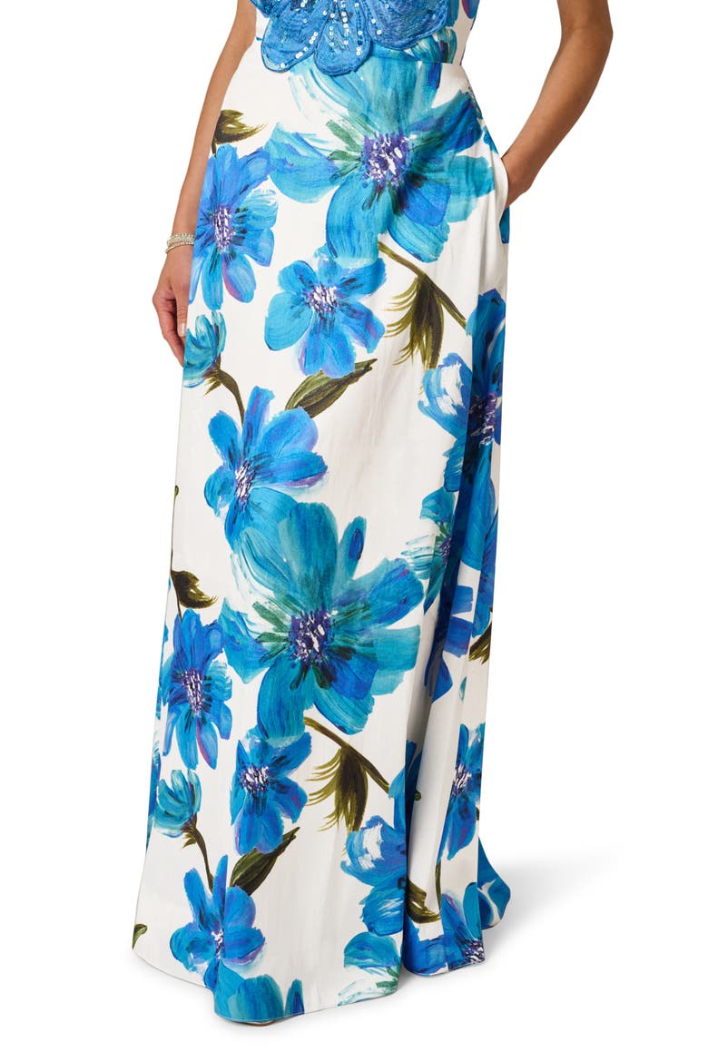 Floral Print Strapless Gown, Alternate, color, IVORY/ BLUE MULTI