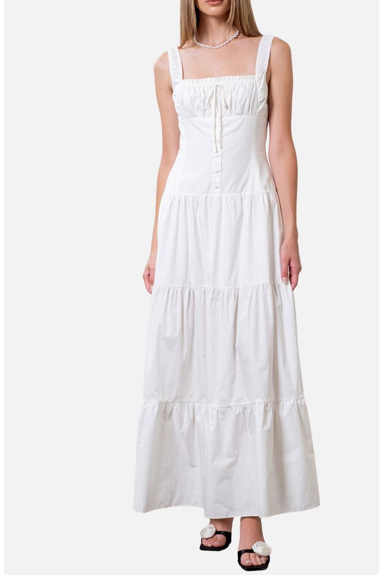 Sleeveless Tiered Cotton Midi Sundress, Main, color, WHITE