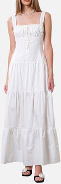 MOON RIVER Sleeveless Tiered Cotton Midi Sundress