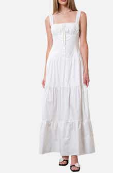 MOON RIVER Sleeveless Tiered Cotton Midi Sundress