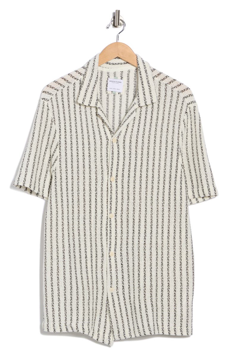 DENIM AND FLOWER Stripe Textured Camp Shirt, Alternate, color, Off White