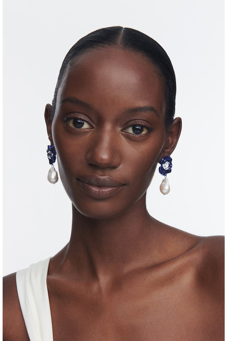 Lola Floral Baroque Pearl Drop Earrings, Alternate, color, COBALT