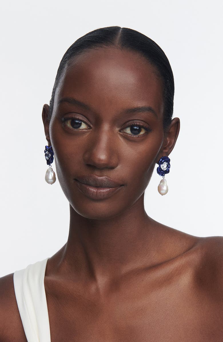 Sterling King Lola Floral Baroque Pearl Drop Earrings, Alternate, color,