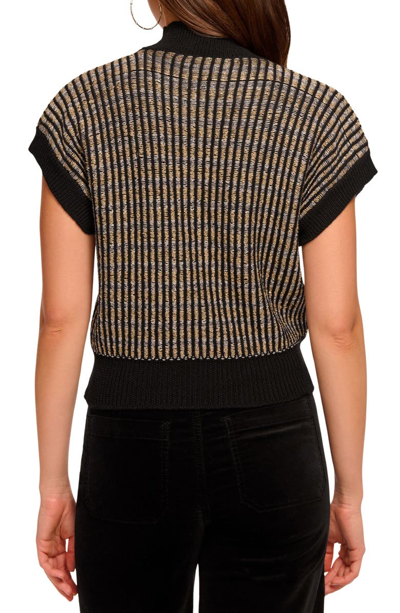 Ramy Brook Hannah Metallic Short Sleeve Wool Blend Sweater, Alternate, color, Black / Gold Knit