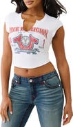 True Religion Crop Distressed Buddha Crystal Graphic T-Shirt