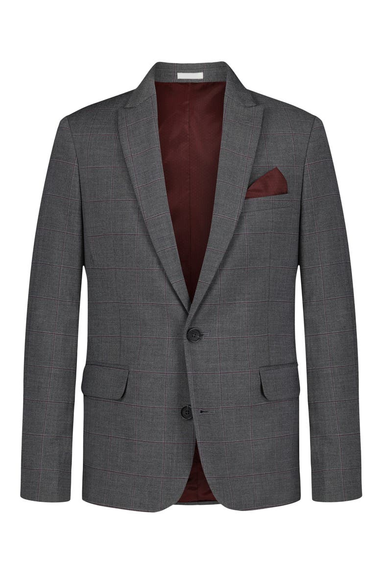 Kids' Windowpane Stretch Two-Button Sport Coat, Main, color, GREY