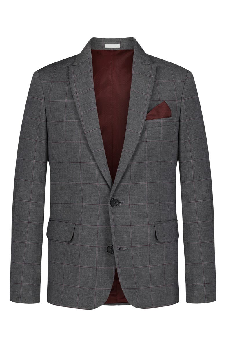 Calvin Klein Kids' Windowpane Stretch Two-Button Sport Coat, Main, color, Grey