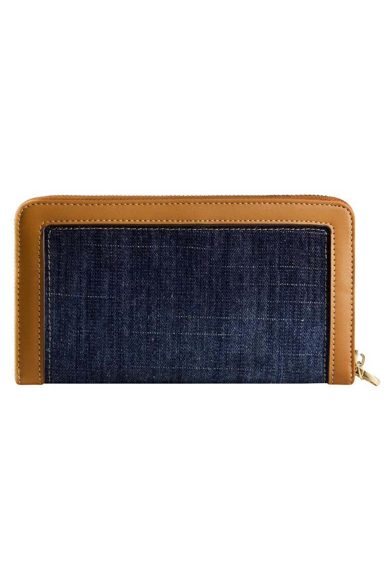 Buddha Patch Zip Around Wristlet, Alternate, color, DARK DENIM