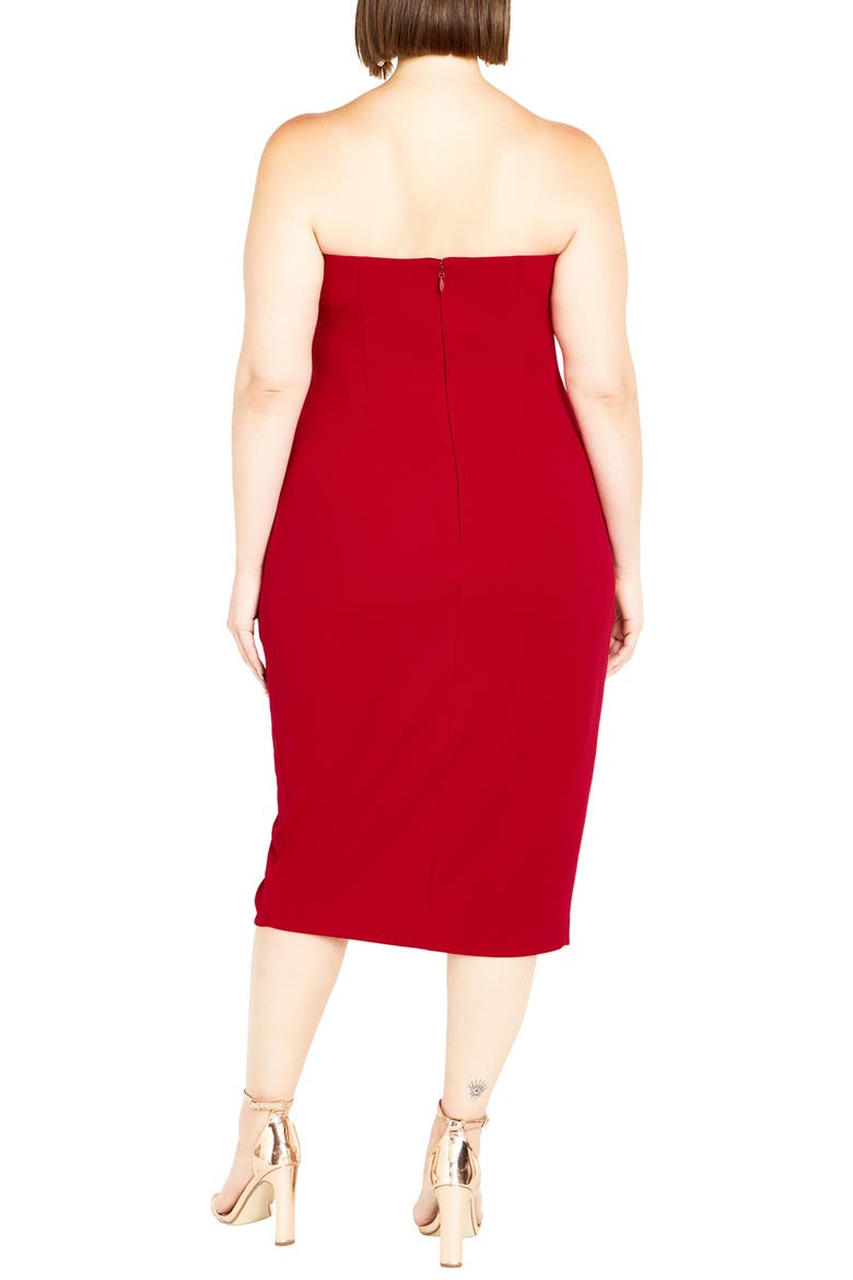 Luisa Strapless Side Pleat Midi Dress, Alternate, color, LOVE RED
