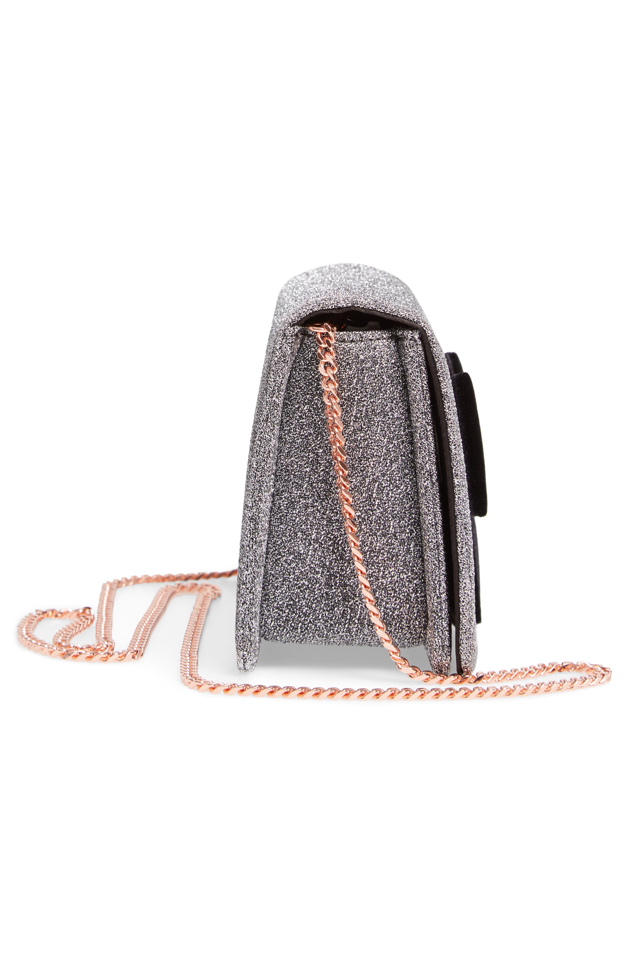 Jeminna Velvet Bow Evening Bag, Alternate, color, SILVER