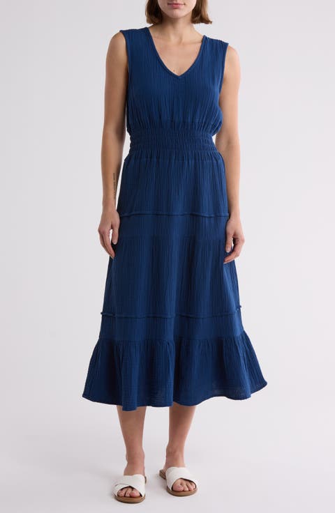 Cotton Gauze Tiered Midi Dress