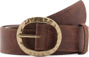MANGO Textured Faux Leather Belt with Round Buckle