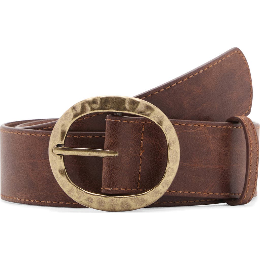 Mango Textured Faux Leather Belt With Round Buckle In Brown