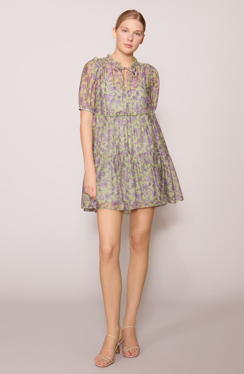 MELLODAY Print Voile Babydoll Dress, Alternate, color, Sage Lilac